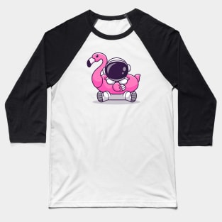 Cute Astronaut Wearing Flamingo Swimming Tires Cartoon Baseball T-Shirt